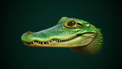 Fototapeta premium Close-up of a Realistic Alligator Head with Green Scales and Eyes