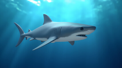 Realistic Shark Swimming in Clear Blue Ocean Waters Under Sunlight