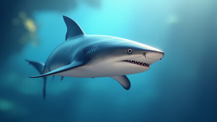 Fototapeta premium Realistic Shark Swimming in Vibrant Ocean Environment Underwater