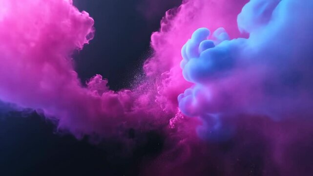 Colorful smoke clouds blend together in a mesmerizing display of purples and blues against a dark background