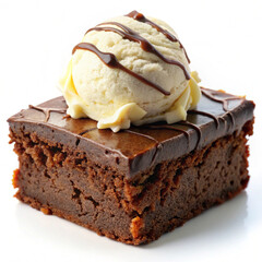 Photostock Image of Chocolate Brownie Cake Slice with Ice Cream