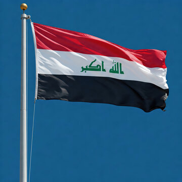 national flag of irak nation waving on the wind on bluescreen solid blue color background