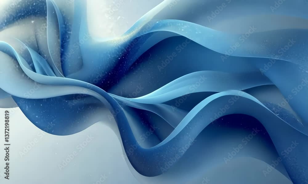Poster serene blue waves: abstract motion graphics with subtle sparkles and fluid movement
