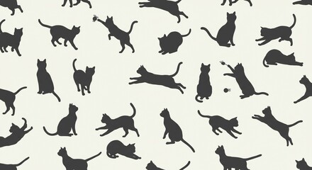 Seamless Pattern of Playful Black Cat Silhouettes Feline Design Pet Illustration Animal Background