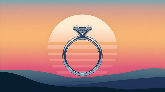 Sunset engagement ring retro aesthetic minimalist design microstock image