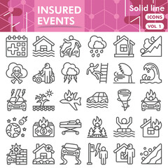 Fototapeta premium Insured events symbols collection or sketches. insurance theme icons in line style signs for web and app. Vector graphics isolated on white background.