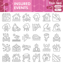 Insured events symbols collection or sketches. insurance theme icons in thin line style signs for web and app. Vector graphics isolated on white background.