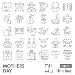 Mother day symbols collection or sketches. mother holiday theme icons in thin line style signs for web and app. Vector graphics isolated on white background.