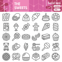 Sweets symbols collection or sketches. sweet dessert theme icons in line style signs for web and app. Vector graphics isolated on white background.