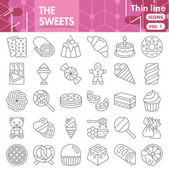 Sweets symbols collection or sketches. sweet dessert theme icons in thin line style signs for web and app. Vector graphics isolated on white background.