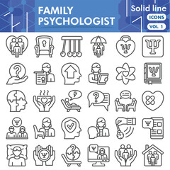 Fototapeta premium Family psychologist collection or sketches. psychology theme icons in line style signs for web and app. Vector graphics isolated on white background.