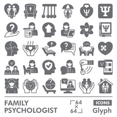Family psychologist collection or sketches. psychology theme icons in glyph style signs for web and app. Vector graphics isolated on white background.