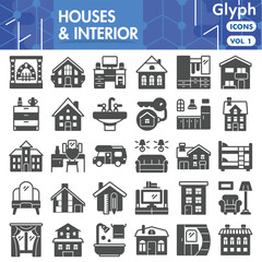 House interior collection or sketches. interior design theme icons in glyph style signs for web and app. Vector graphics isolated on white background.