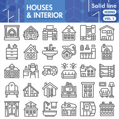 House interior collection or sketches. interior design theme icons in line style signs for web and app. Vector graphics isolated on white background.