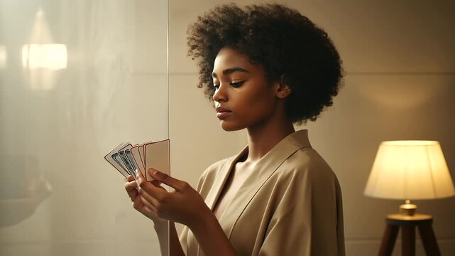 Student studying in bathroom fog with flashcards