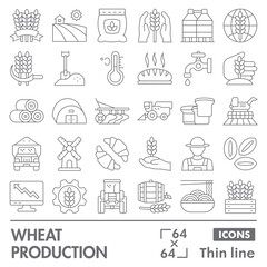 Wheat production collection or sketches. flavor product theme icons in thin line style signs for web and app. Vector graphics isolated on white background.