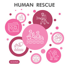 Human rescue collection or sketches. emergency theme icons in line style signs for web and app. Vector graphics isolated on white background.