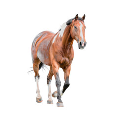 Obraz premium Majestic Brown Horse Walking Gracefully in a Natural Outdoor Environment
