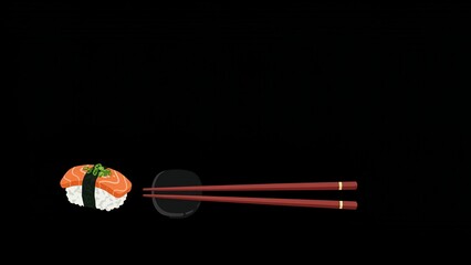 Sushi with Chopsticks on Black Background