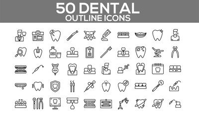 Dental Outline Icons - Professional Dentistry Vector Set