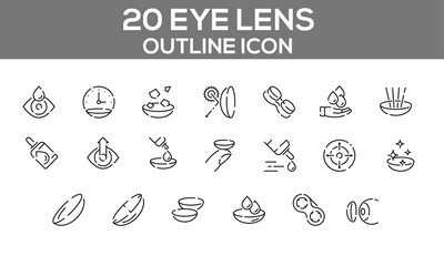 Eye Lens Outline Icons – Editable Contact Lens & Vision Care Vector Set