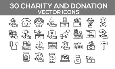 Charity & Donation Vector Icons – Fundraising & NGO Symbol Set