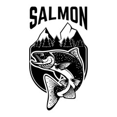 fresh salmon labels, emblems and design elements.Fresh salmon icons. Salmon fishing.  Vector design elements.