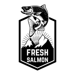 fresh salmon labels, emblems and design elements.Fresh salmon icons. Salmon fishing.  Vector design elements.