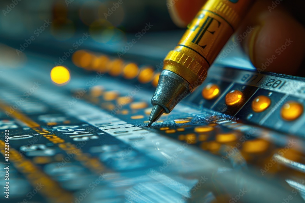 Aufkleber a hand using a pen to write on a control panel