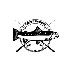 trout fishing labels. Fishing club, team emblems templates. Vector illustration.