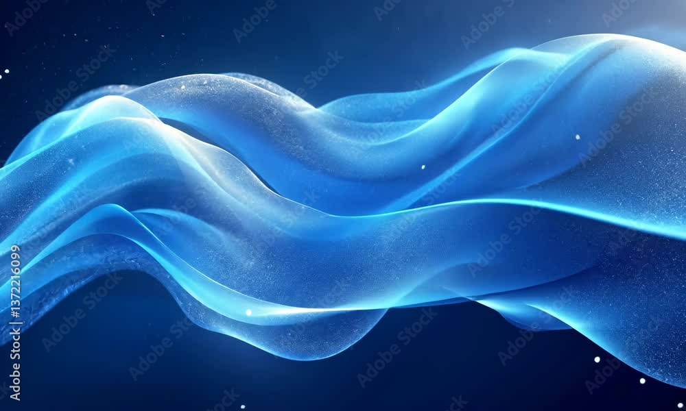 Poster abstract flowing blue particle wave motion graphic background for technology visuals