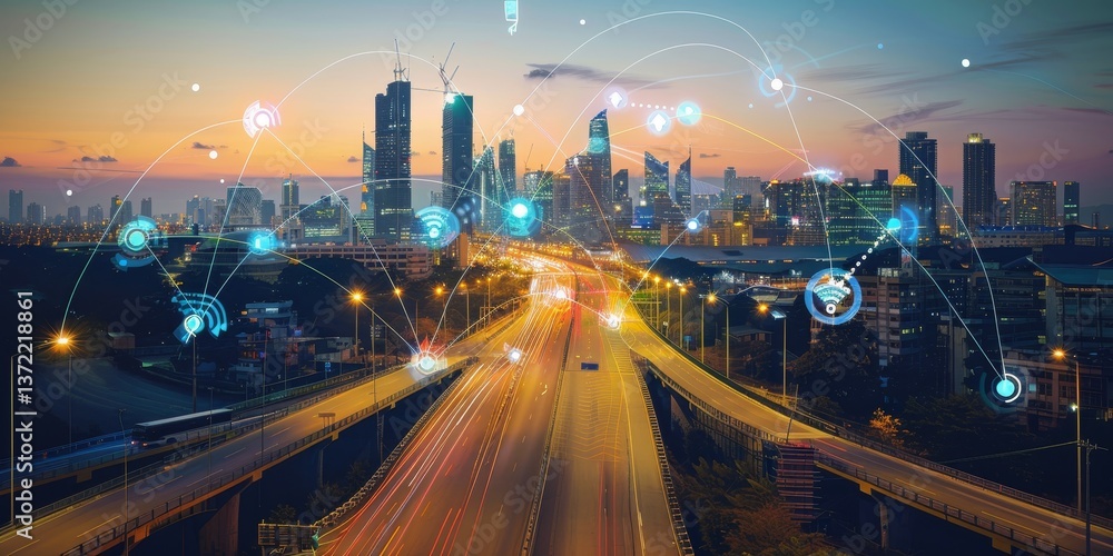 Poster Connected city with IoT devices and networked data