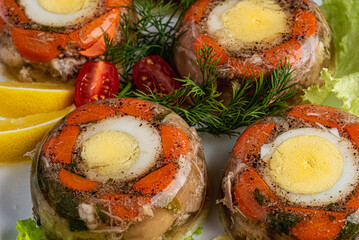 galareta, jedzenie, posiłek, płyta, przekąska, lunch, dania, jarzyna, jajko © yanek