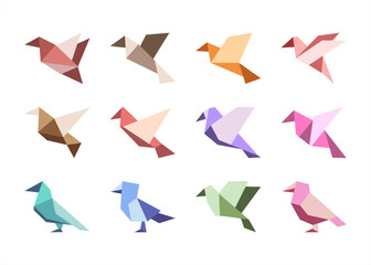 Fototapeta premium Geometric Lowpoly Origami Birds Collection