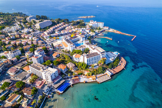 Kusadasi, Aydin, Turkey. Ladies Beach in Kusadasi. Touristic beach resort town on Turkey.
