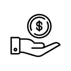 Hand holding dollar coin in minimalist style on white background  