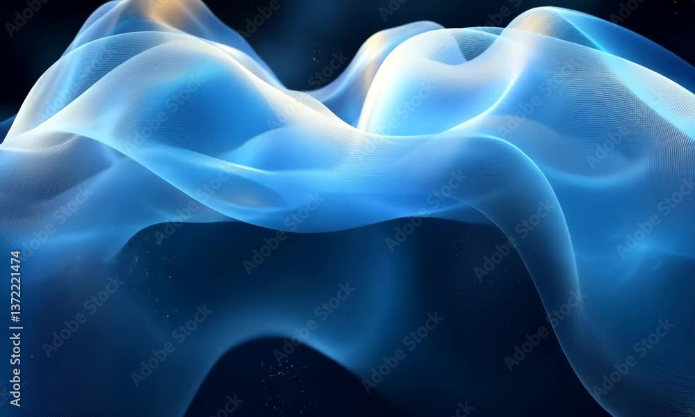 Poster abstract blue wave design with dynamic glowing lines and particle effects