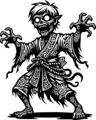 sketch vector illustration silhouette design icon logo symbol monochrome black white demon ghost zombie ethnic traditional with scary aura  m