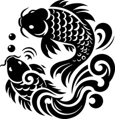 sketch vector illustration silhouette design icon logo symbol fish swimming free traditional ethnic style  