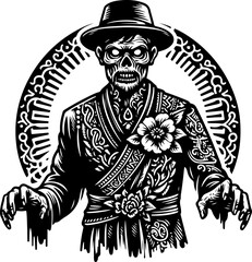 sketch vector illustration silhouette design icon logo symbol monochrome black white demon ghost zombie ethnic traditional with scary aura 