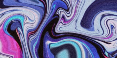 Abstract liquify background with grain texture in blue, black, and purple tones. Smooth fluid...