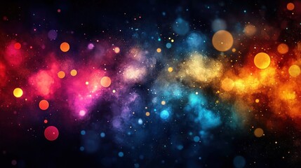 Colorful nebula clouds with bokeh lights in space background