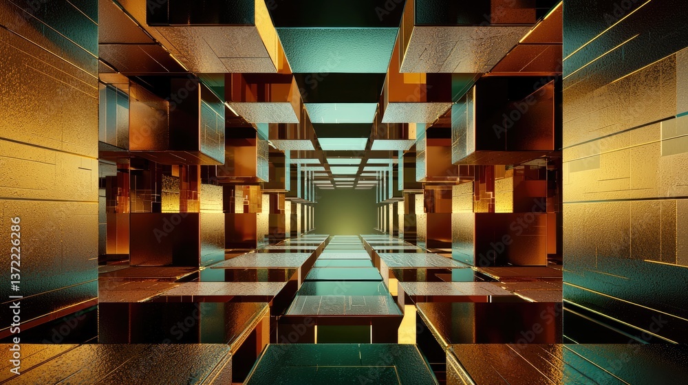 Poster abstract metaverse-inspired scene with interconnected luminous cubes representing ai-driven technolo