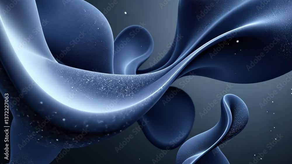 Poster dynamic flow of abstract blue shapes in motion with sparkling particles
