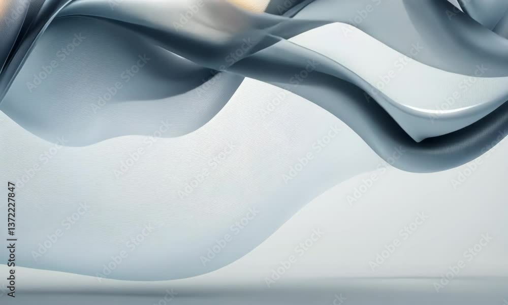 Poster abstract fluid wave motion with smooth curves and subtle golden accents floating in space