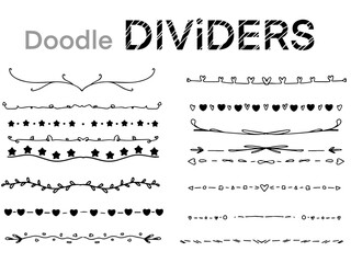 Doodle dividers collection design.Line Borders sketch hand drawn.