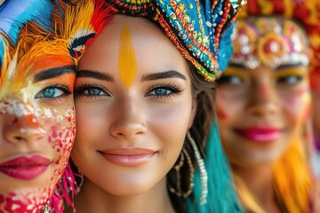 Obraz premium Models wearing colorful costumes and makeup posing together