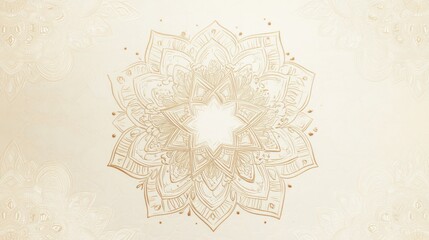 Ornate gold mandala design on cream background, elegant artistic pattern, backdrop for luxury