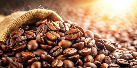 Aromatic Coffee Beans: Close-up Photography of Roasted Coffee Beans, Culinary Delight, Cozy Atmosphere, Warm Lighting