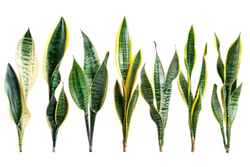 Group of snake plants with green and yellow leaves isolated against a black background image view
